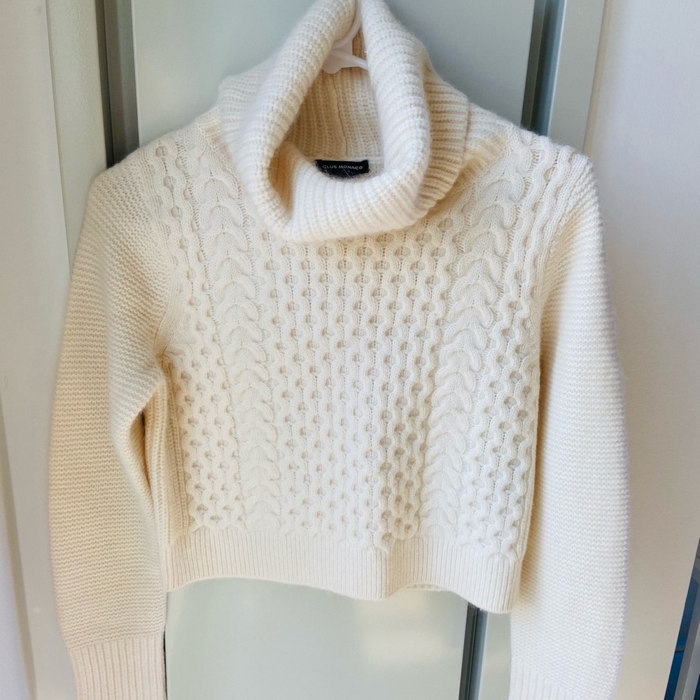 Club Monaco cream cropped roll neck sweater